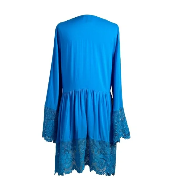 Gypsy Boho Tunic Top | Lace Crochet Detail | Blue Medium - Picture 5 of 9